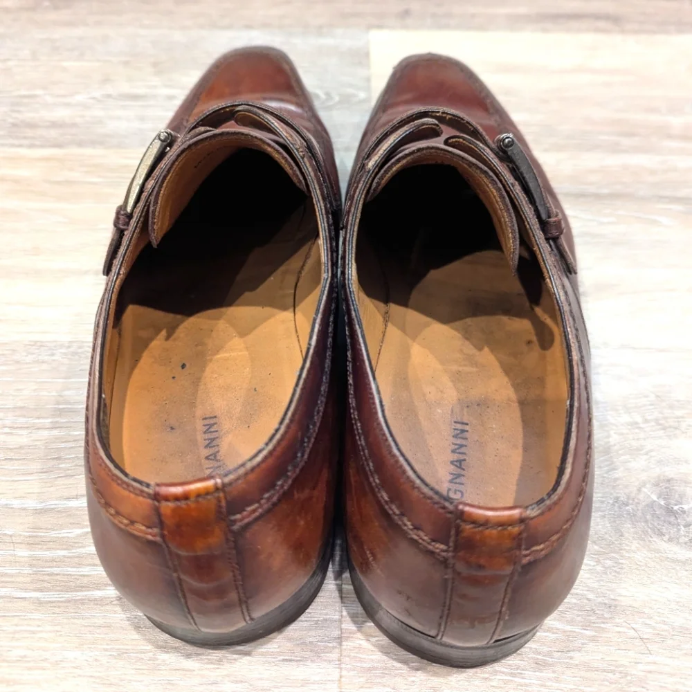 Magnanni Size 12 Brown Leather Monk Strap Buckle Dress Shoes‎ Loafers